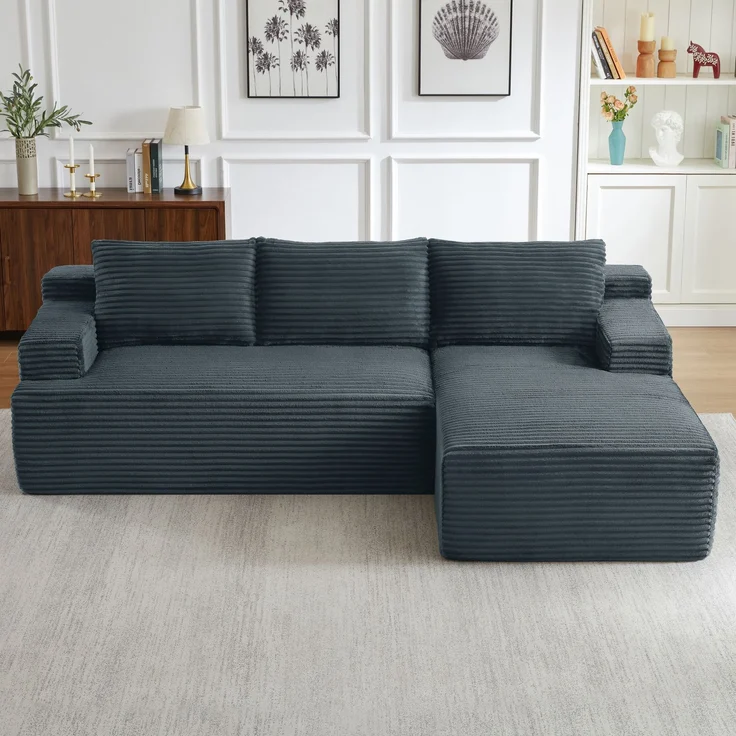 ZUBALIYA Knochenloses Sofa, L‑förmiges Cloud‑Ecksofa mit tiefem Sitzkomfort – ohne Montage, modulares Schlafsofa, 66 x 152 x 238 cm, Dunkelgrau, Links – Bild 6