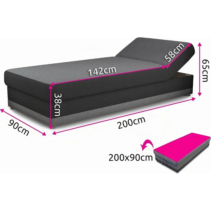 Bett Andre 90x200cm mit Bettkasten - Sofa, Schlafsofa, Regulierbarer Rückenlehne, Bettgestell, Schlafzimmer, Kinderzimmer (Braun (Sawana 16 + 27)) – Bild 3
