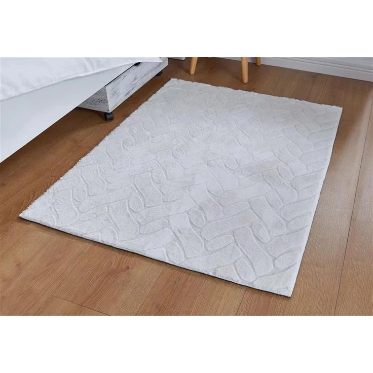 Bodenmatte "Luxus" aus Kunstfell in offwhite, 90x120 cm, Teppich rutschfest, Teppichläufer weiß – Bild 2