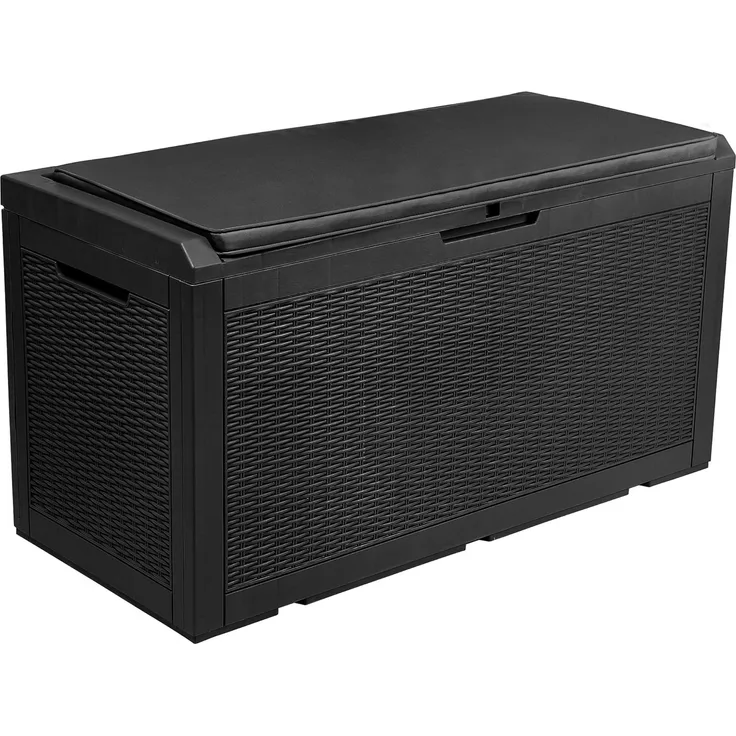 YITAHOME 380 Liter Groß Gartenbox mit Auflagen, Wasserdicht Garten Auflagenbox, Abschließbarem Outdoor kissenbox Wetterfest Aufbewahrungsbox für Gartengeräten Poolzubehör Spielzeug, Schwarz