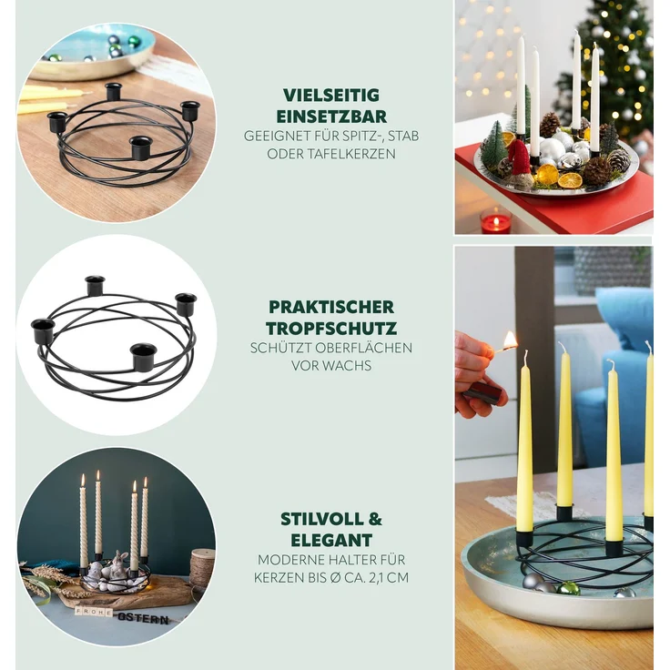 Kerzenhalter – Kranzform, für Stabkerzen / Tafelkerzen, Kerzenständer schwarz – Bild 6