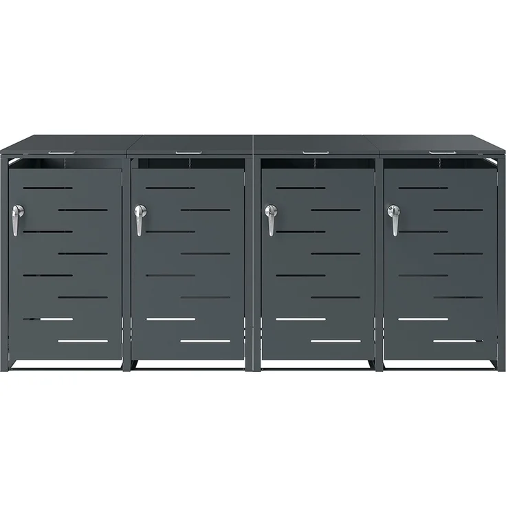 STEELSØN 'Diorus' Mülltonnenbox 4er je 240 Liter, anthrazit, Mülltonnenverkleidung aus Stahl mit Sichtstreifen, wetterfest, 116x80x268 cm, abschließbare Müllbox für 4 Tonnen – Bild 10