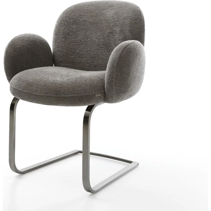 Freischwinger Nube-Flex mit Armlehnen Bouclé Soft Schlamm Freischwinger flach Graphit Taschenfederkern – Bild 1