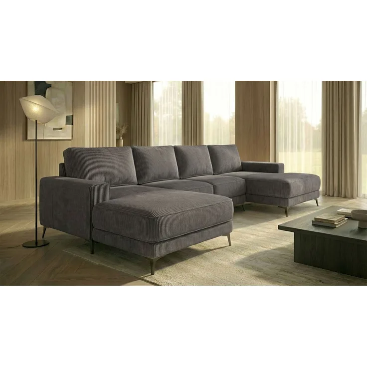 Ecksofa EINAR 362x170 cm mit Schlaffunktion, Bonellfederkern und Bettkasten, Farbe: Schwarz