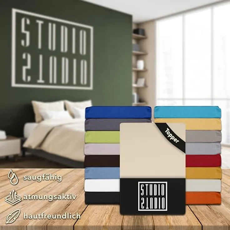 STUDIO Basic Topper Spannbettlaken 120x200 cm, 100% gekämmte Baumwolle, Oeko-TEX 100, Markenqualität, Bettlaken 120x200 Topperbezug Jersey - Creme – Bild 7