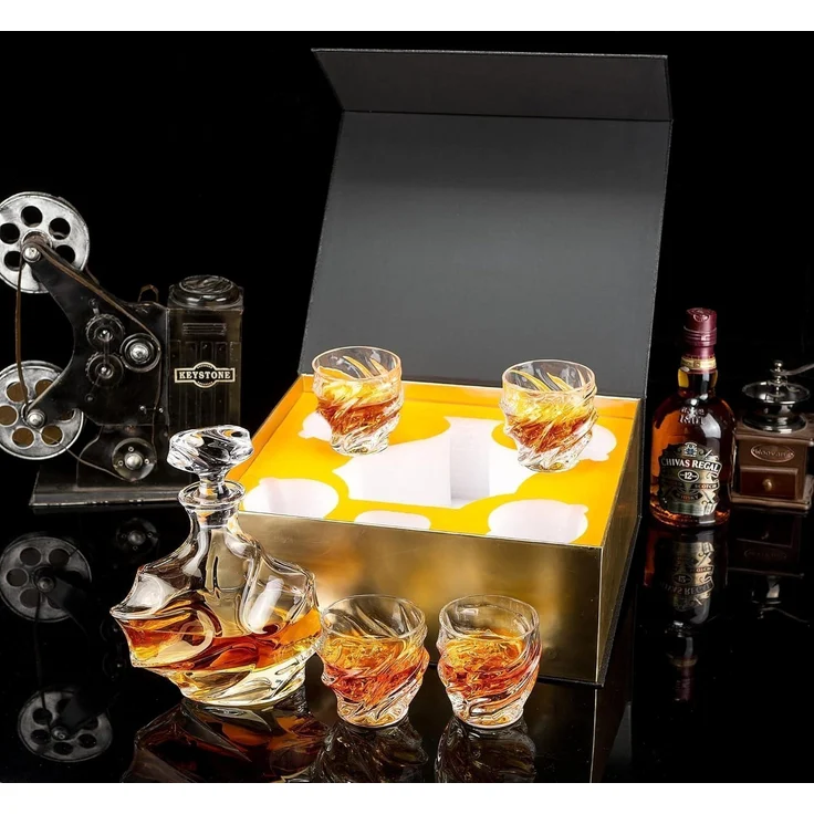 Whisky Karaffe Set mit 4 Gläsern 750ml Bleifrei Luxus Geschenk – Bild 2
