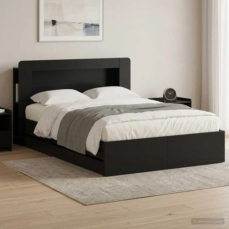 vidaXL Bettgestell mit Stauraum und Kopfteil Schwarz 150 x 200 cm 3434052 – Bild 1