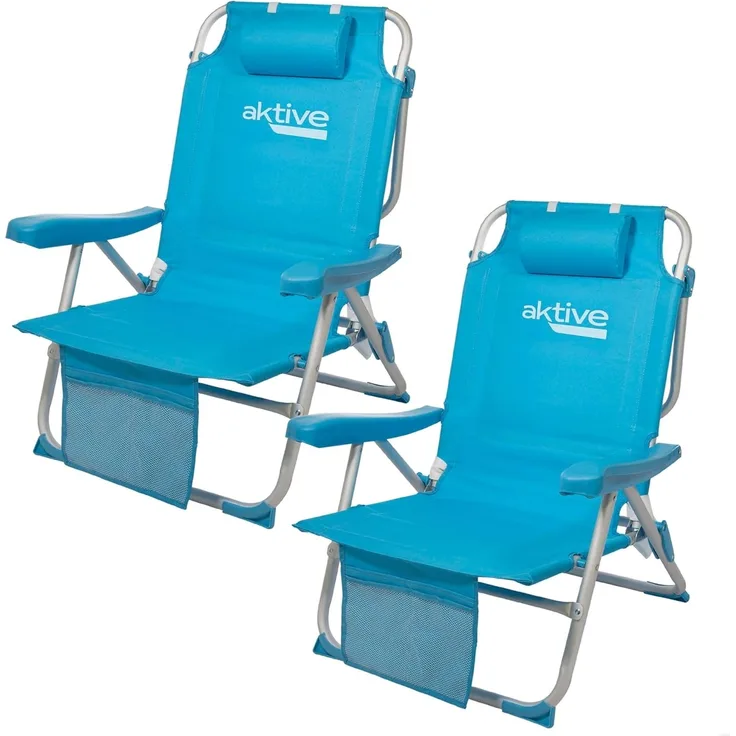 AKTIVE 2er-Pack Multipositions-Klappstühle für Strand, Garten, Terrasse oder Camping, 5 Positionen, 49 x 58 x 80 cm, Sitzhöhe 27 cm, Kippschutz, Tragkraft 100 kg, Mit Tragegriffen (85469)