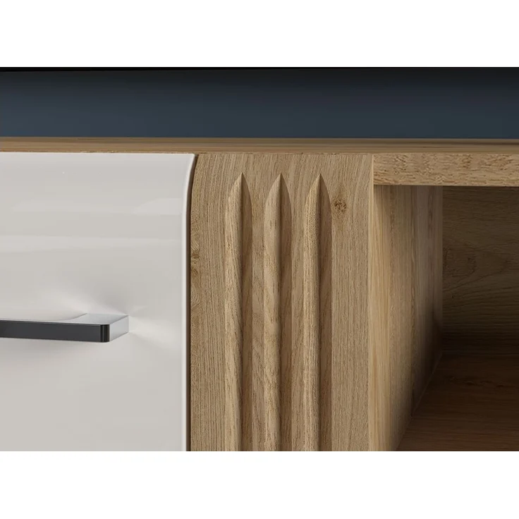 TV Lowboard 150 cm in Eiche Castello Nb. mit weiß Hochglanz AKRON-131 MDF Front mit edler Fräsung, B/H/T: ca. 150/47/42 cm – Bild 2