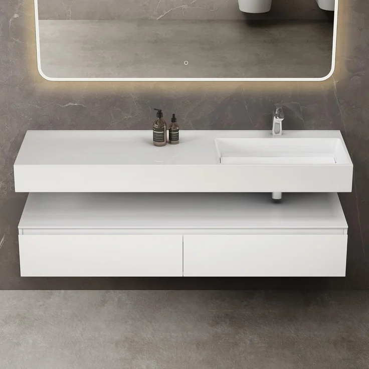 doporro Waschbeckenunterschrank Badmöbel Set Holzstruktur Schubladen Unterschrank Soft-Close MDF UP – Bild 1