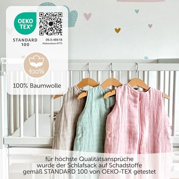 Makian Musselin-Schlafsack, atmungsaktiv und hautsympathisch, beige, Gr. 110 cm, Oeko-Tex Standard 100 zertifiziert – Bild 7