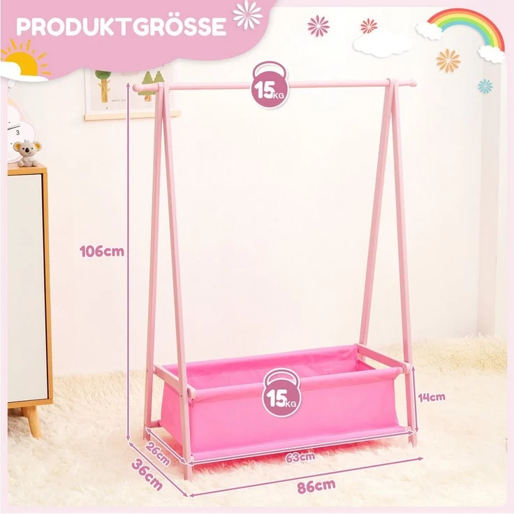 Yorbay Kleiderständer Kinder mit Aufbewahrungsbox, 86x36x106 cm, (Kleiderstange für Kinder), Klappbar – Bild 3