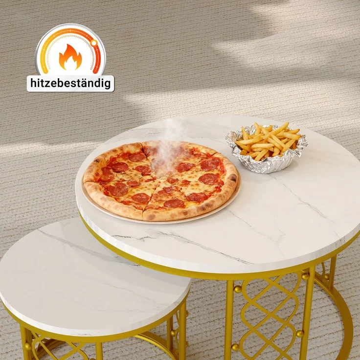 2er-Set Couchtisch aus MDF mit Marmoroptik & goldfarbenem Metallgestell, nestbar, 70x70x45 cm + 45x45x37 cm – Bild 5