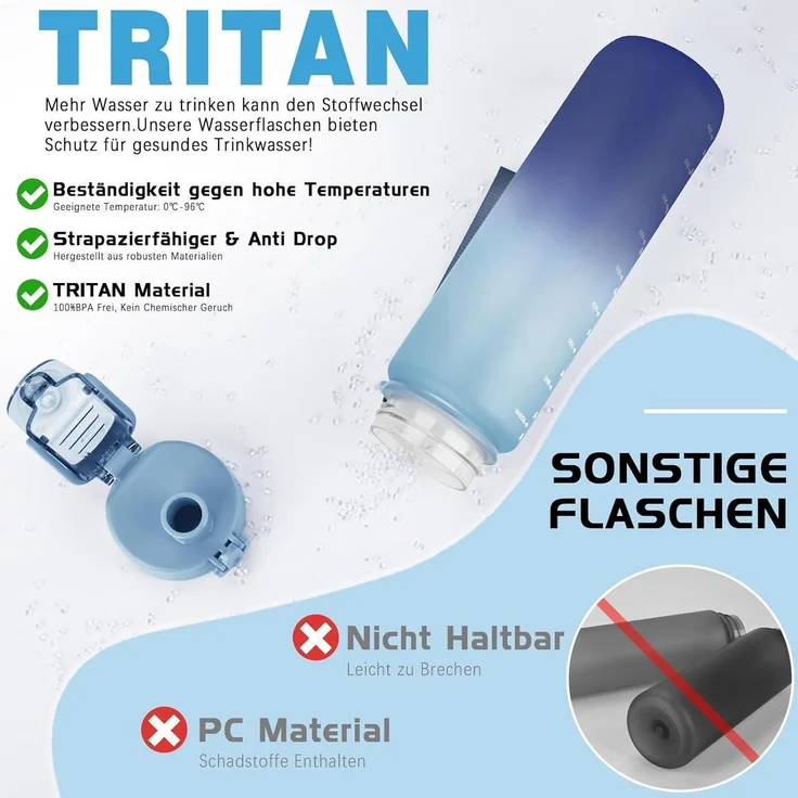 AOPREL Trinkflasche 1l BPA-frei aus Tritan Sport Flasche Kohlensäure geeignet – Bild 4