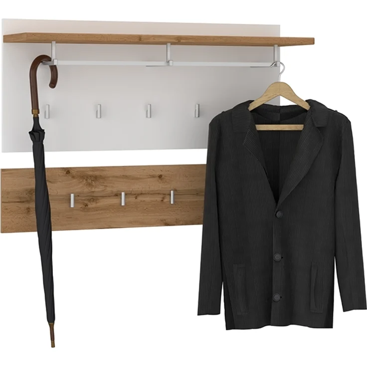 Garderoben-Set 6-teilig mit Garderobenschrank in weiß mit Eiche HUESCA-129 – Bild 3