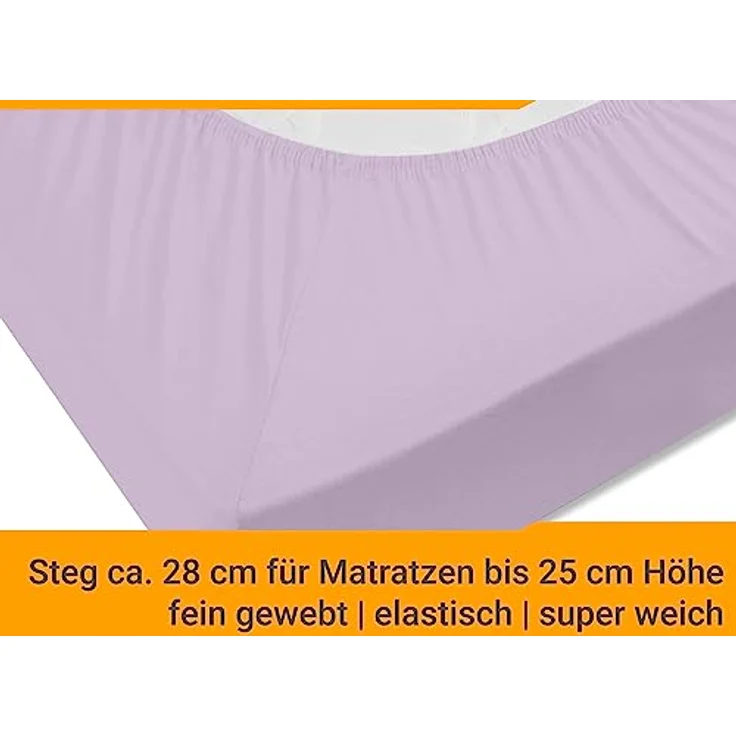 npluseins klassisches Jersey Spannbetttuch - vielen Farben + Größen - 100% Baumwolle 159.192, 140-160x200 cm, Flieder – Bild 6