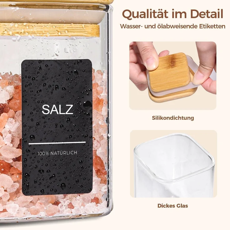 16er Set Gewürzgläser Glas Bambusdeckel 170ml + 275 Etiketten – Bild 6