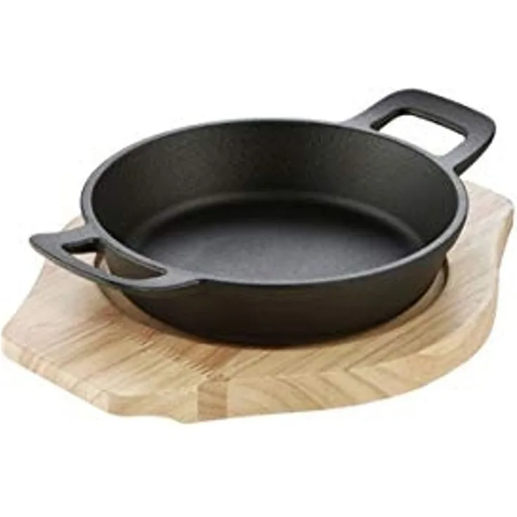Schulte-Ufer Rustika Mini-Servierpfanne mit Servierbrett, Pfännchen, Pfanne, Gusseisen, Schwarz, 16 cm, 1686-16 s