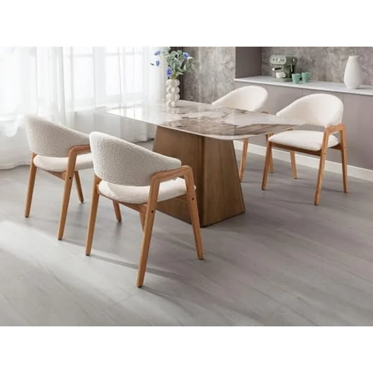 Vente-unique - SOLUNA Stuhl Stoff Weiß - B 53,5 cm x H 82 cm x L 56 cm – Bild 2