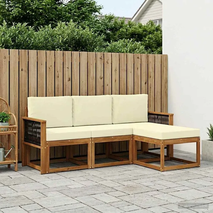 vidaXL Outdoor-Sofagarnitur 4 stk. 3-Sitzer Natur und Creme 3385111
