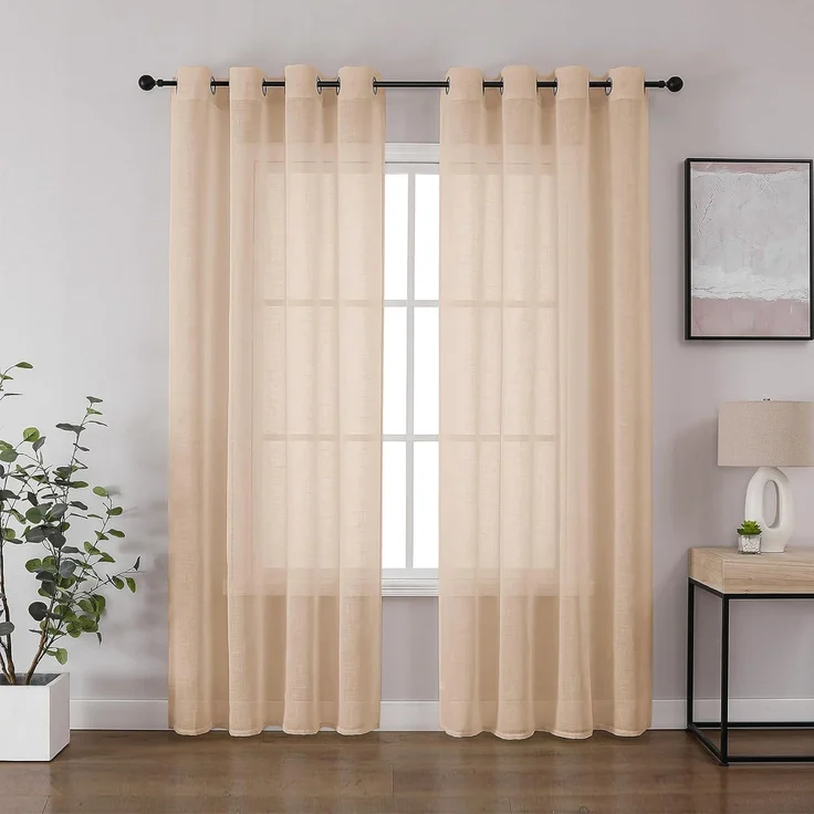 CUCRAF Leinenoptik Voile Vorhänge mit Ösen Halbtransparent Gardine für Schlafzimmer Wohnzimmer H260 x B140cm 2er Set,Baby Rosa – Bild 1