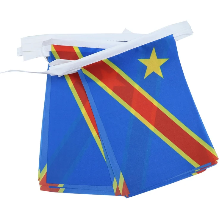 AZ FLAG - Fahnenkette Demokratische Republik Des Kongo 6 Meter Mit 20 Flaggen - 21x14 cm - Kongolesische Girlande Flaggenkette 14x21 Cm