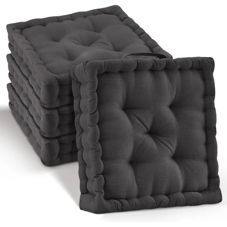 Beautissu Stuhlkissen 4er Set Bodenkissen Sitzkissen Mila, 40x40cm, Anthrazit, Matratzenkissen 10cm, 100% Baumwolle Stuhlkissen Indoor & Outdoor – Bild 4
