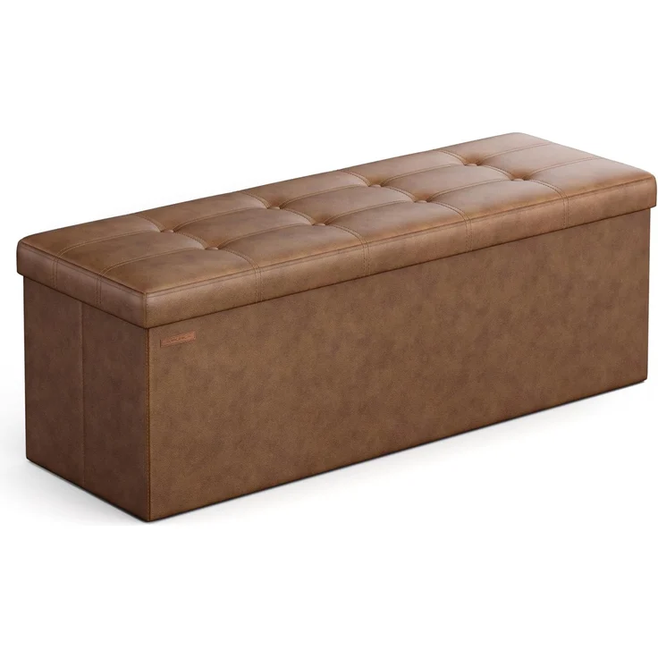 Songmics 110 cm Sitzbank mit Stauraum, Sitztruhe, Aufbewahrungsbox, Fußhocker, faltbar, gepolstert, Bezug aus PU, bis 300 kg belastbar, kaffeebraun LSF070K01V1 – Bild 1