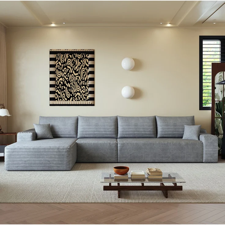 Modulares Ecksofa aus Stoff mit L-förmiger Chaiselongue, 340x175x83 cm, Grau – Bild 4