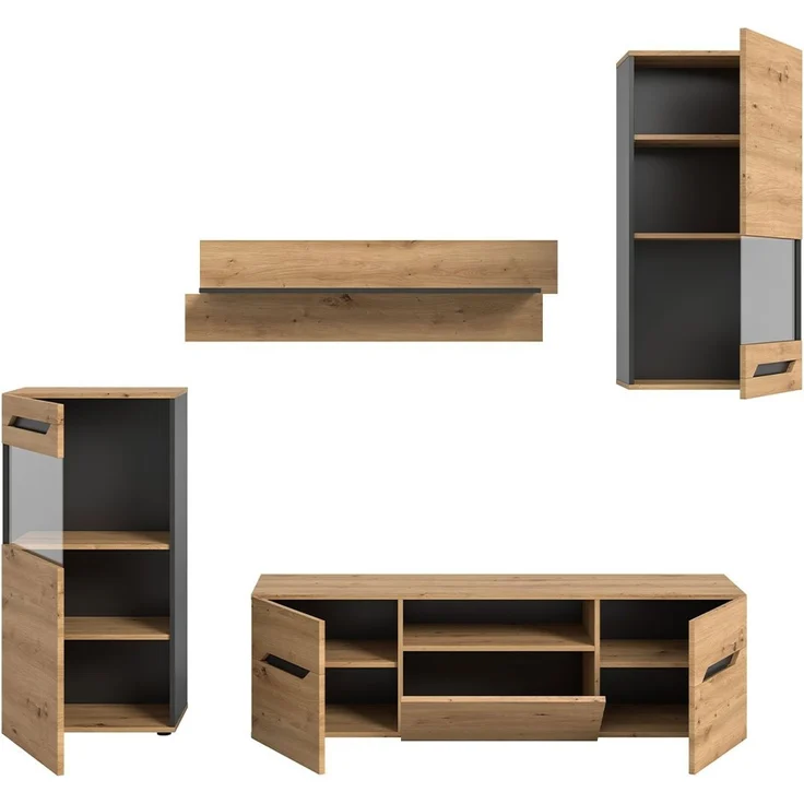 Anbauwand Casper / Caserta, Holzwerkstoff, Holzfarben, 253 x 196 x 40 cm – Bild 3