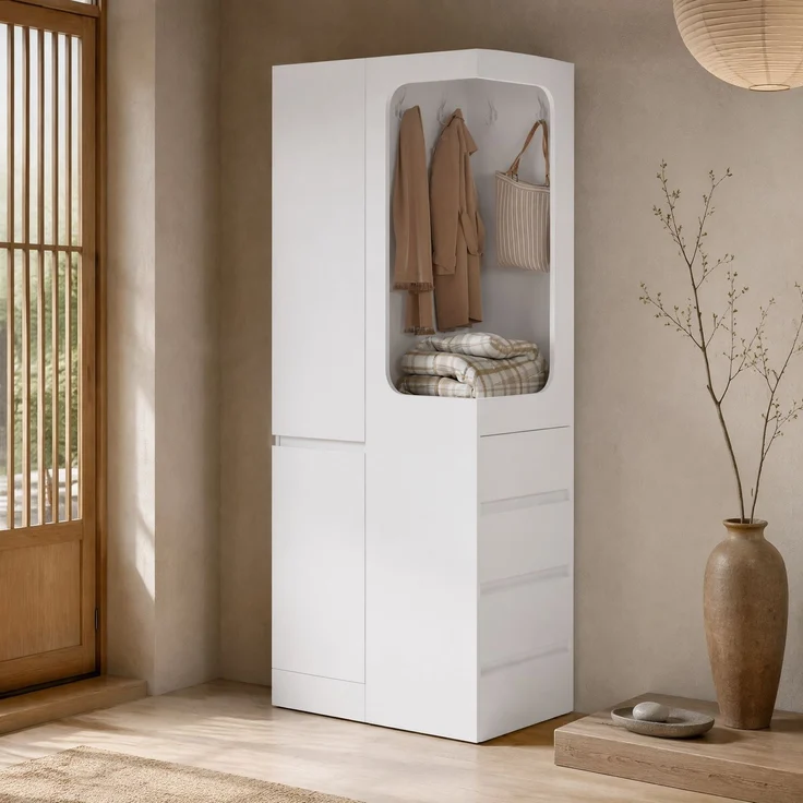 CHICFURN Kleiderschrank, Weiß, 70x170x40 cm, mit 4 Schubladen und offenem Kleiderbereich – Bild 2