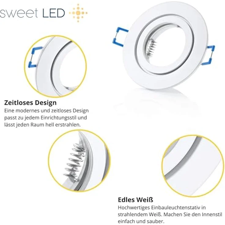Sweet LED Deckenspot 4er Set IP44 Einbaustrahler GU10 Aluminium für Bad & Küche weiß matt, ohne Leuchtmittel, Einbauspots, Einbaurahmen, Deckenlampe – Bild 4