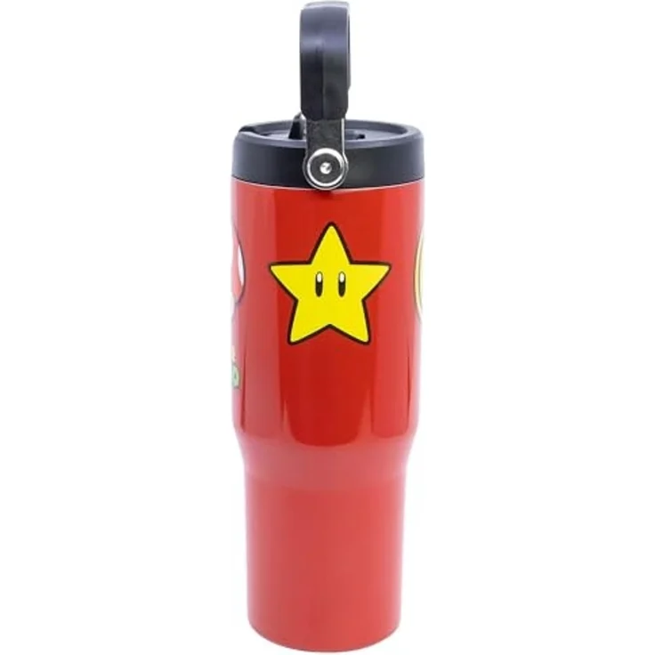 Super Mario Edelstahl Thermobecher 860 ml mit Griff und Klappdeckel – Bild 3
