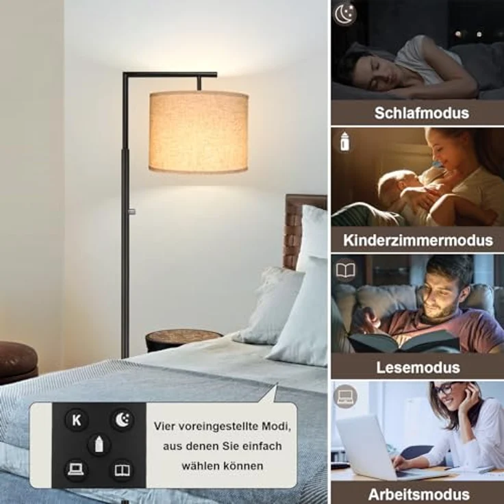 ROTTOGOON Dimmbare Stehlampe mit Fernbedienung Moderne Stehlampen mit 4 Farbtemperaturen und Beigefarbenem Schirm Hohe Stehlampe für Wohnzimmer Schlafzimmer Büro (inkl. LED-Lampe) Schwarz – Bild 2
