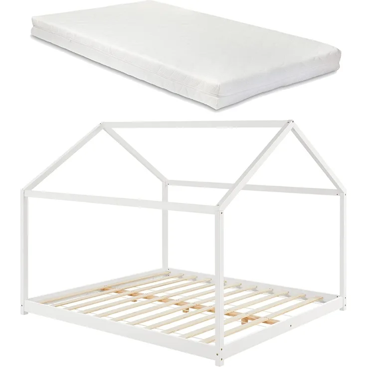 Kinderbett Cerro 160x200 cm mit Kaltschaummatratze Weiß [en. casa]