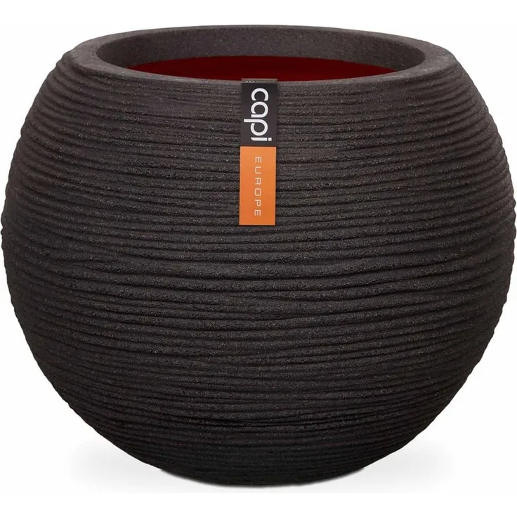Capi Blumenkübel Nature Rib Kugel 42x38 cm Schwarz KBLR270 424217
