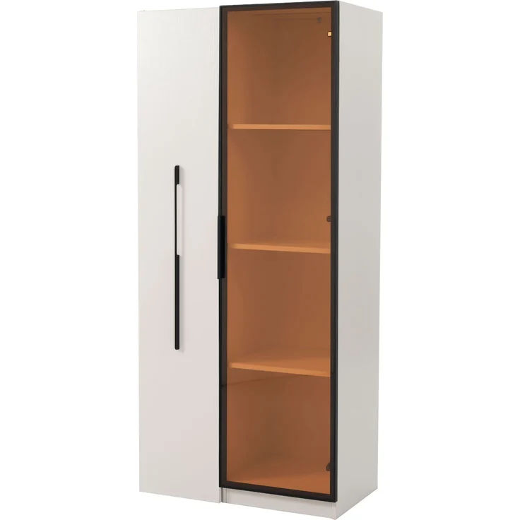 ZUBALIYA Multifunktionsschrank 160 cm hoch – Bücherregal und Vitrine mit Türen aus gehärtetem Glas, Türrahmen aus Aluminium, 1 Tür, 1 seitliche Schublade, mit Rollen und LED-Beleuchtung – Vitrine, Esszimmersch – Bild 18