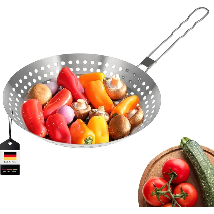 Bremermann Grillpfanne mit Klapp-Griff, rund, Edelstahl grau, 55,5 x 30,5 x 3,7 cm