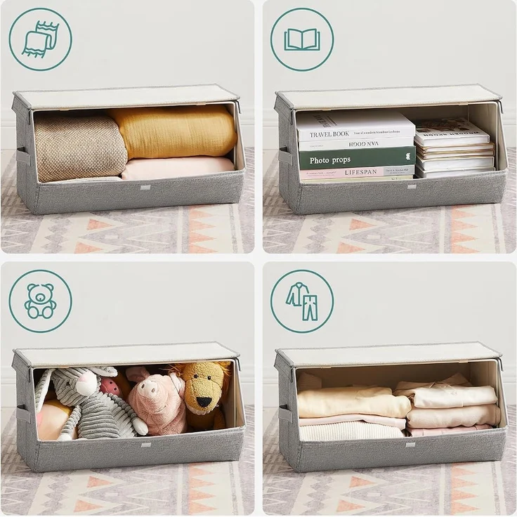 SONGMICS Aufbewahrungsbox mit Deckel, 4er Set Kleiderschrank-Organizer, stapelbar, Faltbox mit Magnetverschluss, Stoffboxen Aufbewahrung, grau – Bild 8