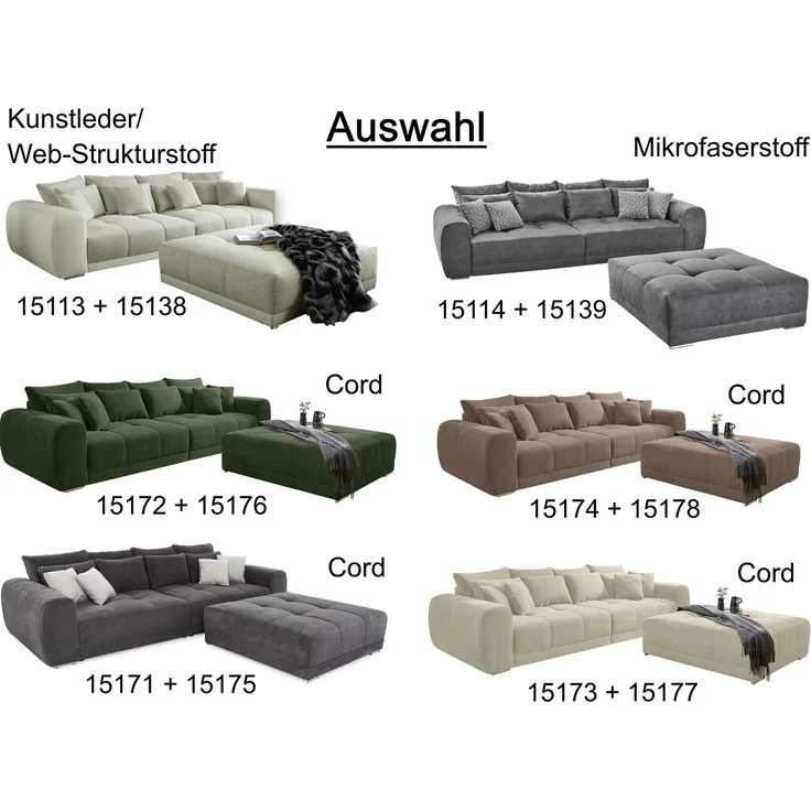 Big-Sofa XXL 306 cm Federkernpolsterung Lounge Couch mit Bezug Cordstoff in Grün – Bild 8