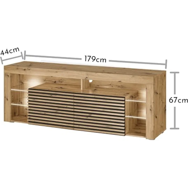 GOAL 2 TV-Lowboard mit LED-Beleuchtung in Artisan Eiche Optik, Schwarz - TV Schrank mit viel Stauraum für Ihr Wohnzimmer - 179 x 67 x 44 cm (B/H/T) – Bild 8