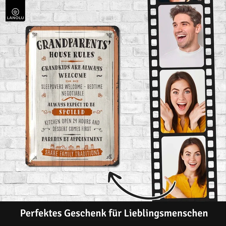 LANOLU Blechschild Grandparents House Rules - 20x30cm – Metall – Mehrfarbig – 20298 – Bild 3
