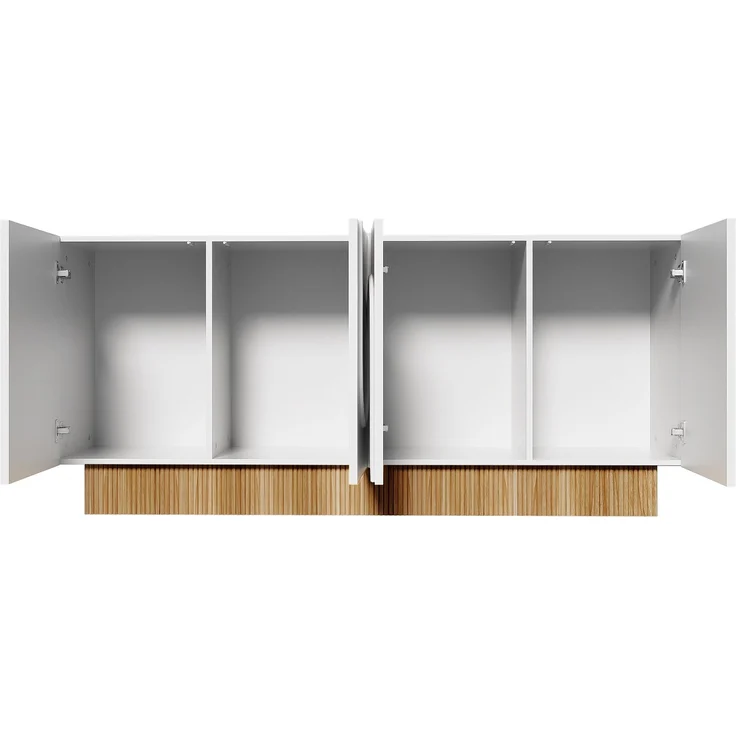 ZUBALIYA Sideboard 160x38x75 cm, mit 4 Türen, aus Spanplatte, Weiß / Holzfarben – Bild 15