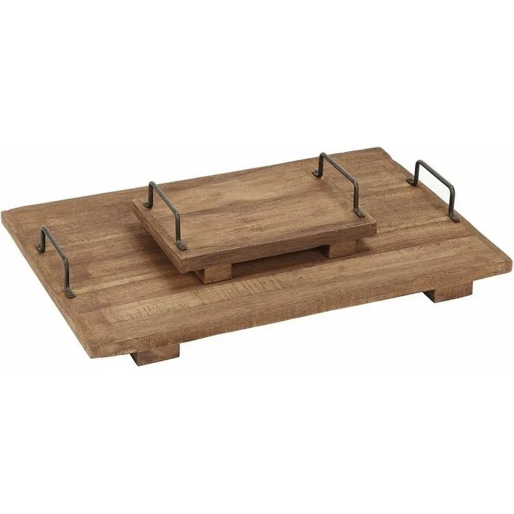 Mirabeau Tablett Tablett 2er Set Conner braun, Wiederaufbereitetes Salbaumholz, Griff: Eisen