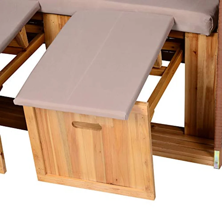 Outsunny Strandkorb Volllieger Gartenliege mit Klapptischen, verstellbarer Rückenlehne und Fußstützen, PE Rattan Beige 118 x 79 x 50 cm – Bild 9