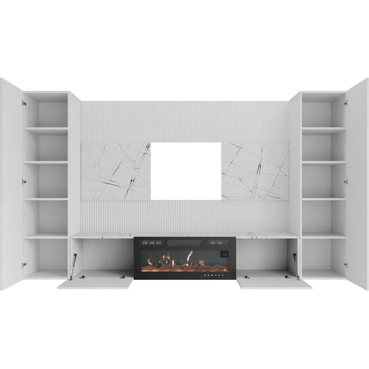 Wohnwand Deromi V mit Kamin (Farbe: Sandbeige + Nuss Cremona) – Bild 5