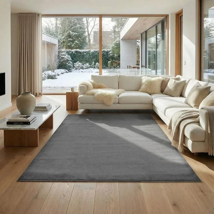 Jimri Flauschiger Teppich Läufer - Hochwertiger Kurzflor für Zuhause, Büro, Küche, Eingang, Flur, Wohnzimmer - Maschinenwaschbar - Rutschfester Teppich Waschbar - 240x340 cm - Anthrazit