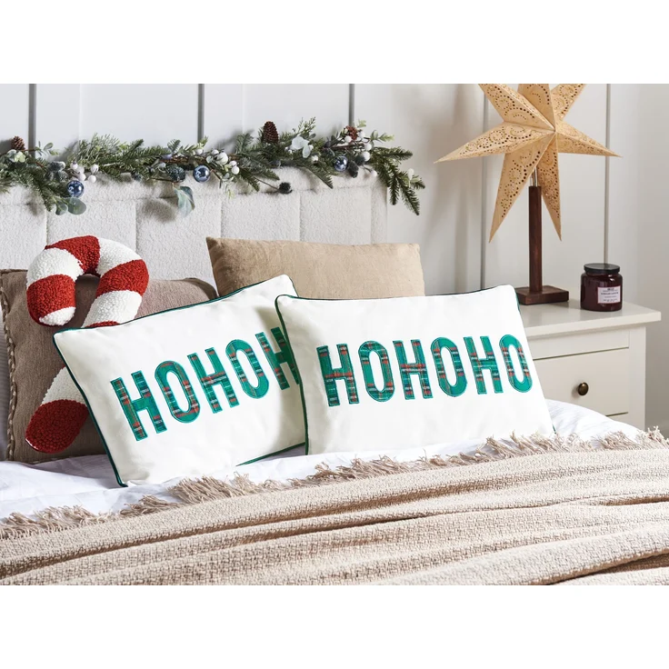 Kissen 2er Set Mit Aufschrift JOYCANDY Baumwolle 30 x 50 cm Weiß – Bild 3