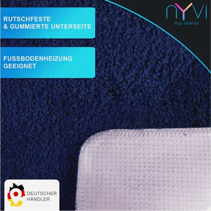 NYVI Badematte WC Vorleger ohne Ausschnitt NYVISpa Lasalle Navy Toiletten Teppich, Höhe 20 mm, Polyester, Rutschfest, Saugstark, Schnell Trocknend, Fußbodenheizung geeignet – Bild 2