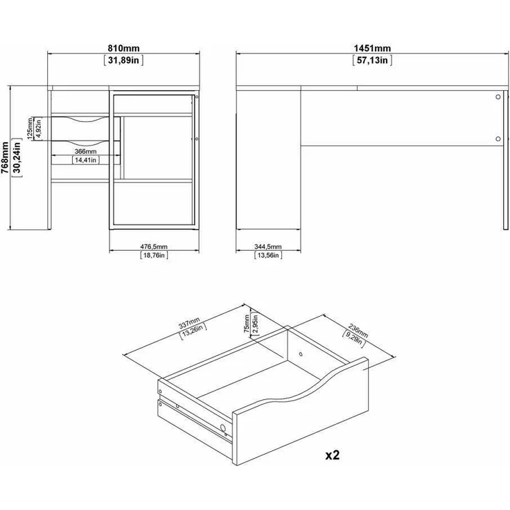 Dmora Schreibtisch Moire, Mehrzweckschreibtisch, Bürotisch für PC, Eckschreibtisch, 145x81 h77 cm, Schwarz und Eiche – Bild 3
